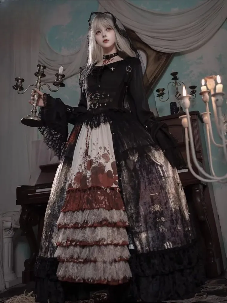 Gothic-style large-sized dark suit dress
