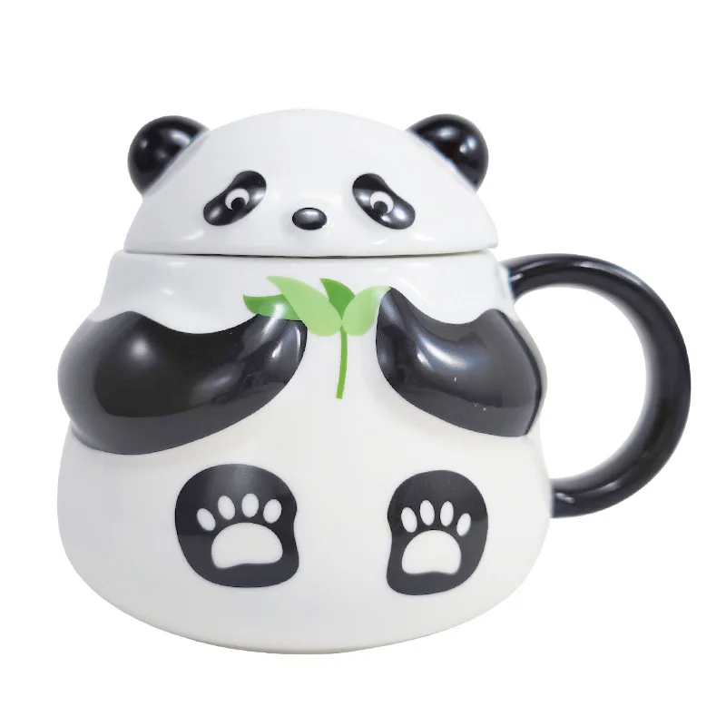 Cute Panda Ceramic Mug with Cover High Beauty Coffee Cups Creative Office Drinking Cup Breakfast Milk Mugs Couple Holiday Gift