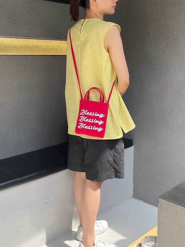 2024 New Fashion Mini Canvas Crossbody Bag for Women Korean Letter Phone Bags Female Summer Small Red Square Purse Ins Y2k Pack