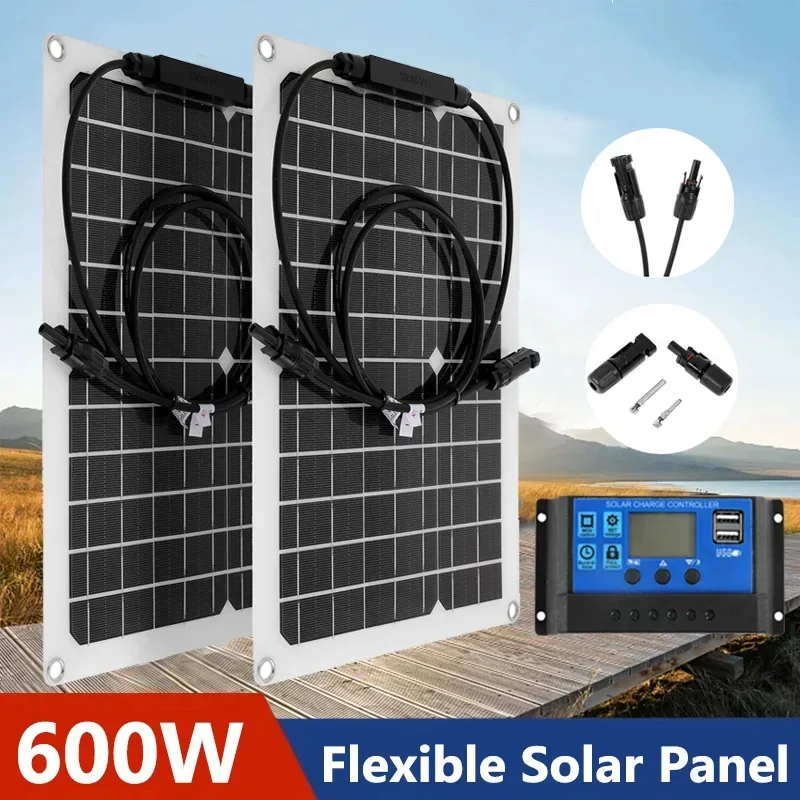 30W-600W Elastyczny panel słoneczny Ładowarka 12V Podwójne USB z kontrolerem 10A-100A Power Bank z ogniwami słonecznymi do telefonu Jacht samochodowy
