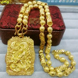 Euro Plated 100% Real Gold 24k 999 jewelry men's solid hexagonal chain with dragon pendant 999 headwear color protection Jewelry