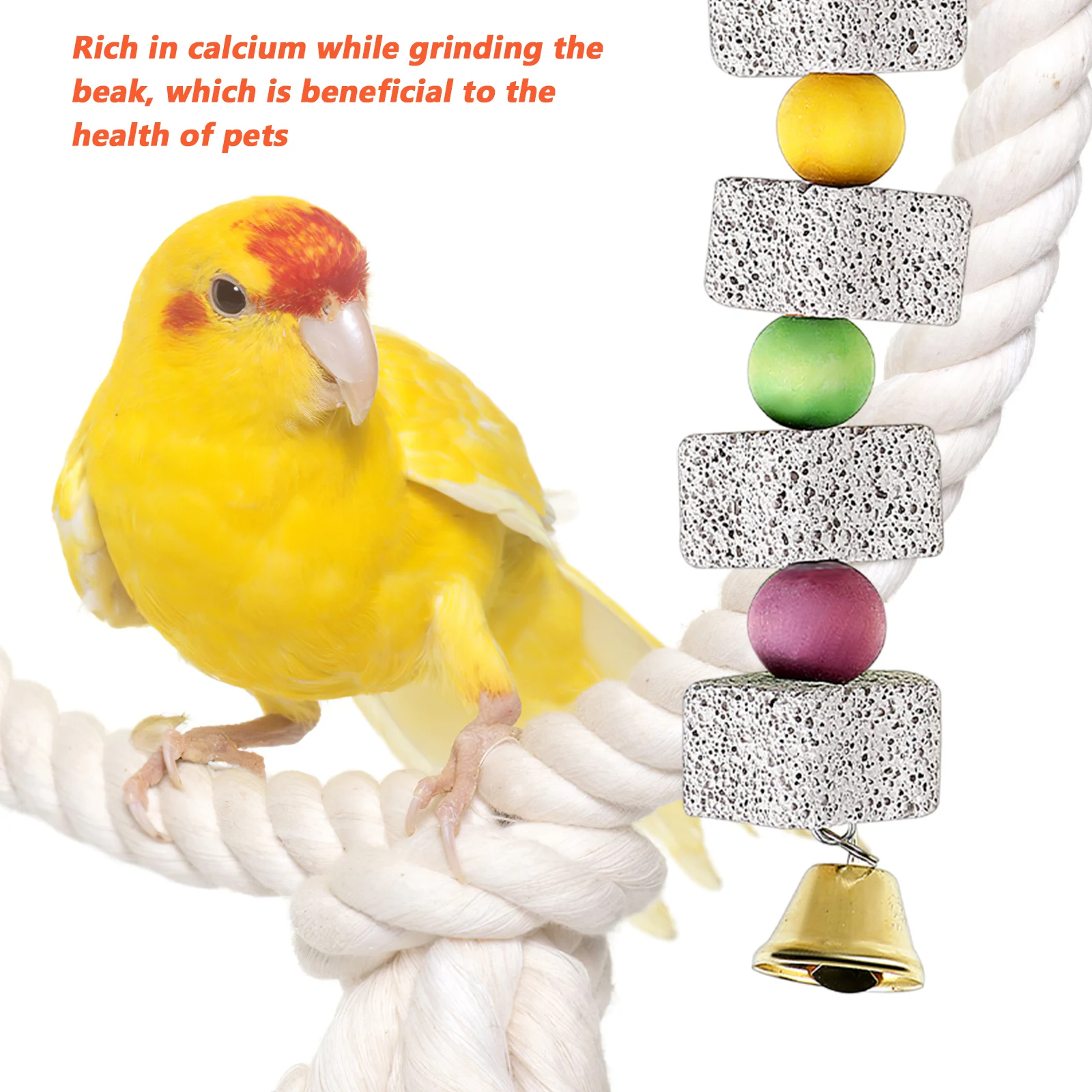 

4 pcs Bird Beak Grinding Stones Parrot Chew Toys Cage Accessories for Small Medium Parakeet Bell Decorations Calcium Rich Pet