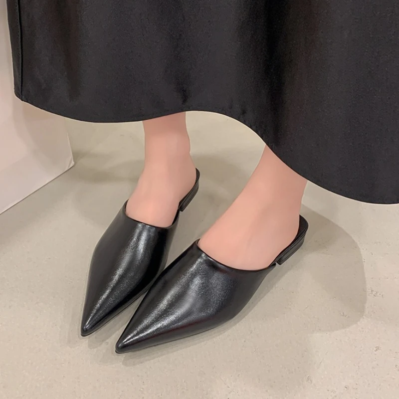 

Элитные женские полутапочки для весны и лета, ретро-модель с острым носком, глубоким вырезом, без застежек, для ношения на улице