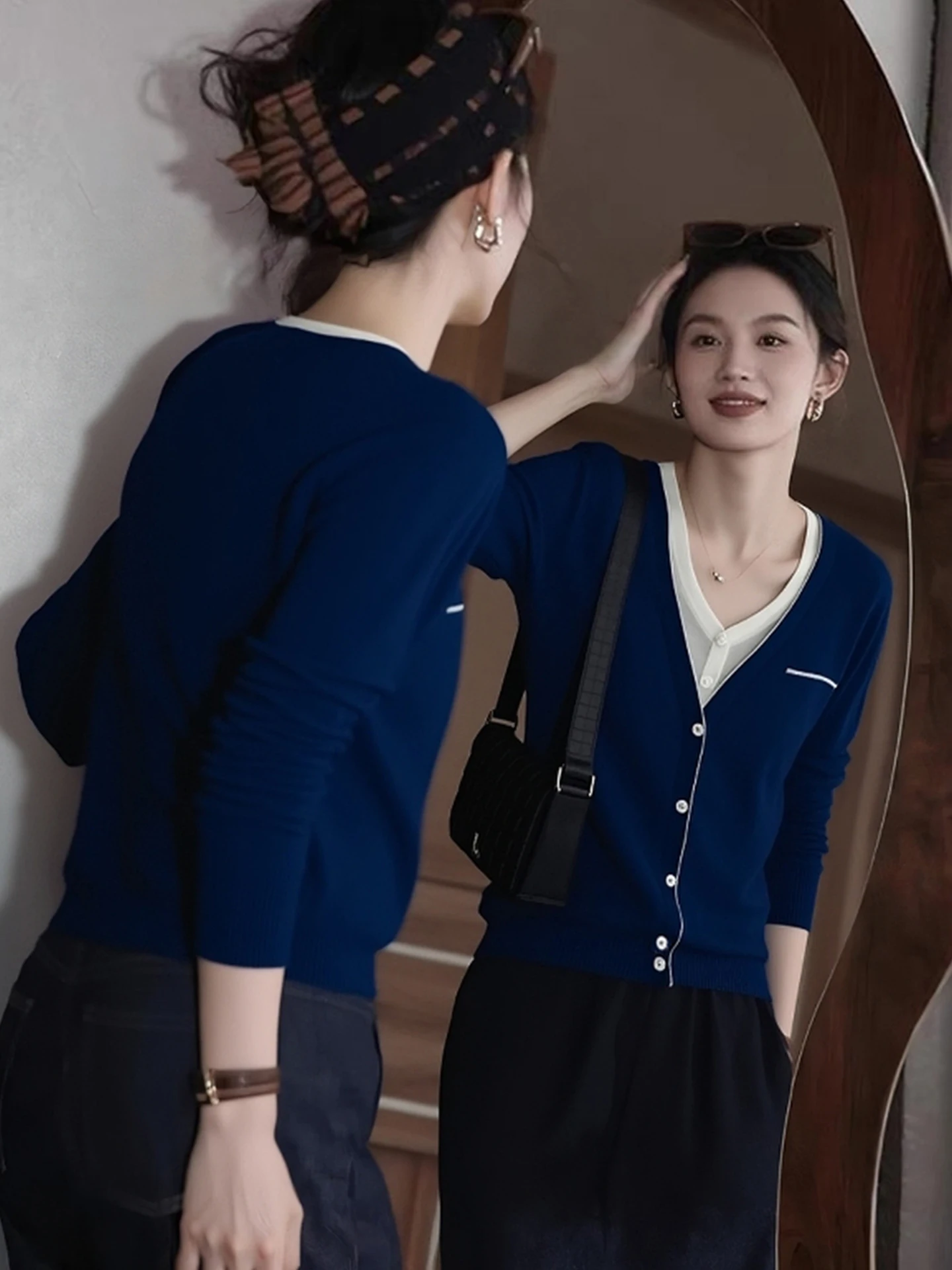 

Commute Ele Fake Two-Piece Long Sve Knitwear Premium Comfortable Winter New Sle Versatile Classic Casual Top