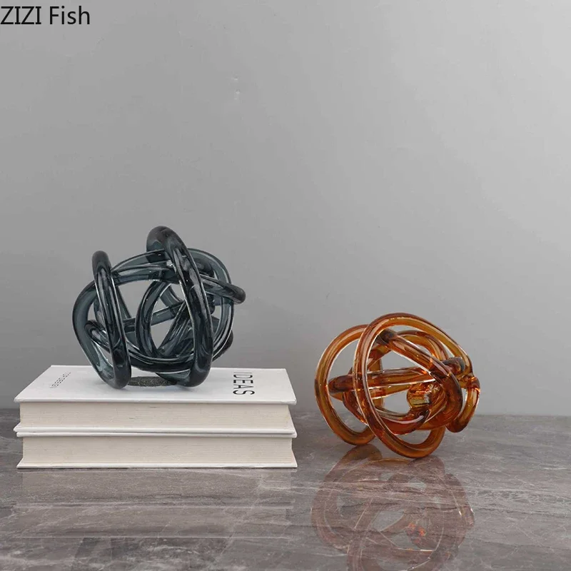 Imitation Hemp Rope Glass Chain Cluster Sculpture Modern Artwork Desk Decoration Transparent Thread Ball Room Aesthetics Decor