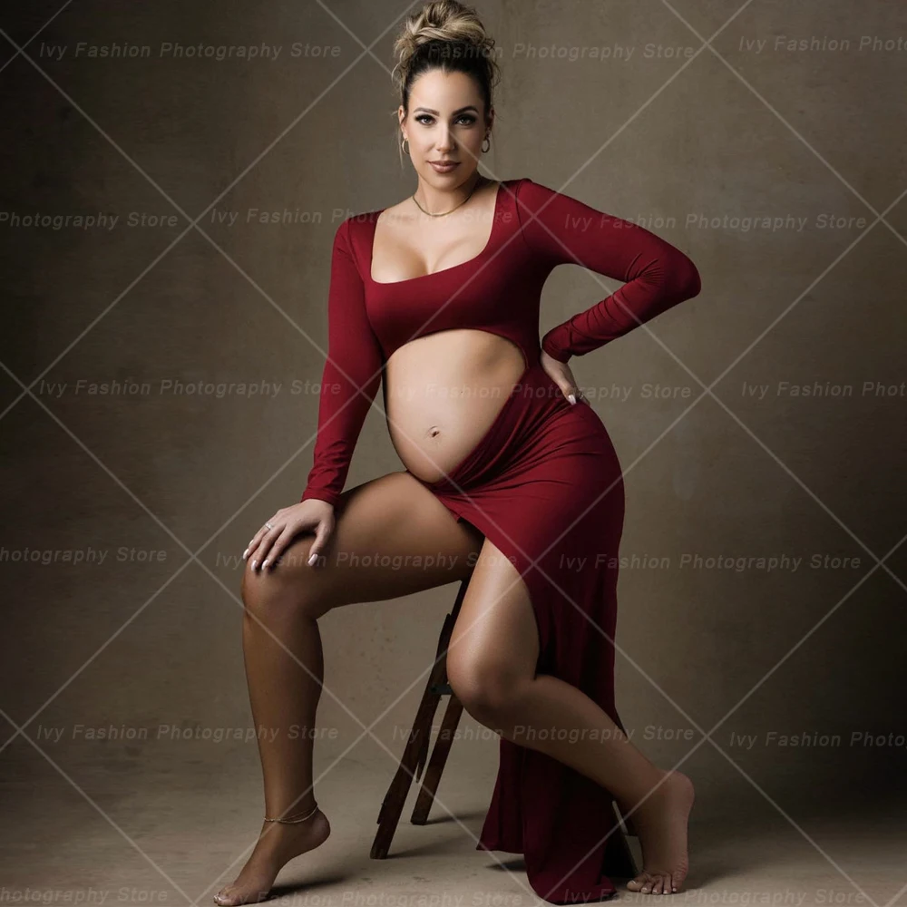Rekwizyty do fotografii ciążowej seksowna sukienka z wydrążonymi rozcięcia po bokach odsłaniającymi prąty sesja zdjęciowa sukienka na brzuch dla kobiet