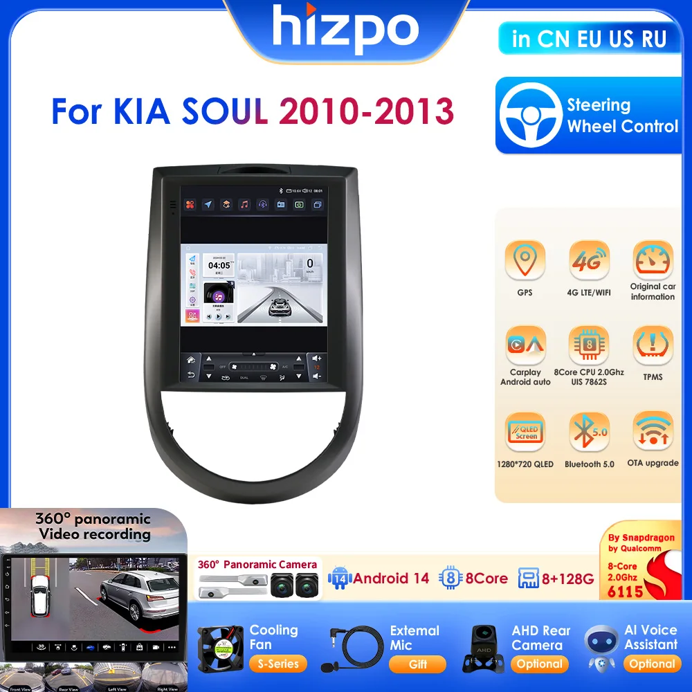 Radio multimedia para coche con Android Auto de 9.7 pulgadas para KIA SOUL 2010-2013, Carplay inalámbrico, reproductor multimedia, radio para coche, GPS, navegación, 4G, FM, unidad principal.