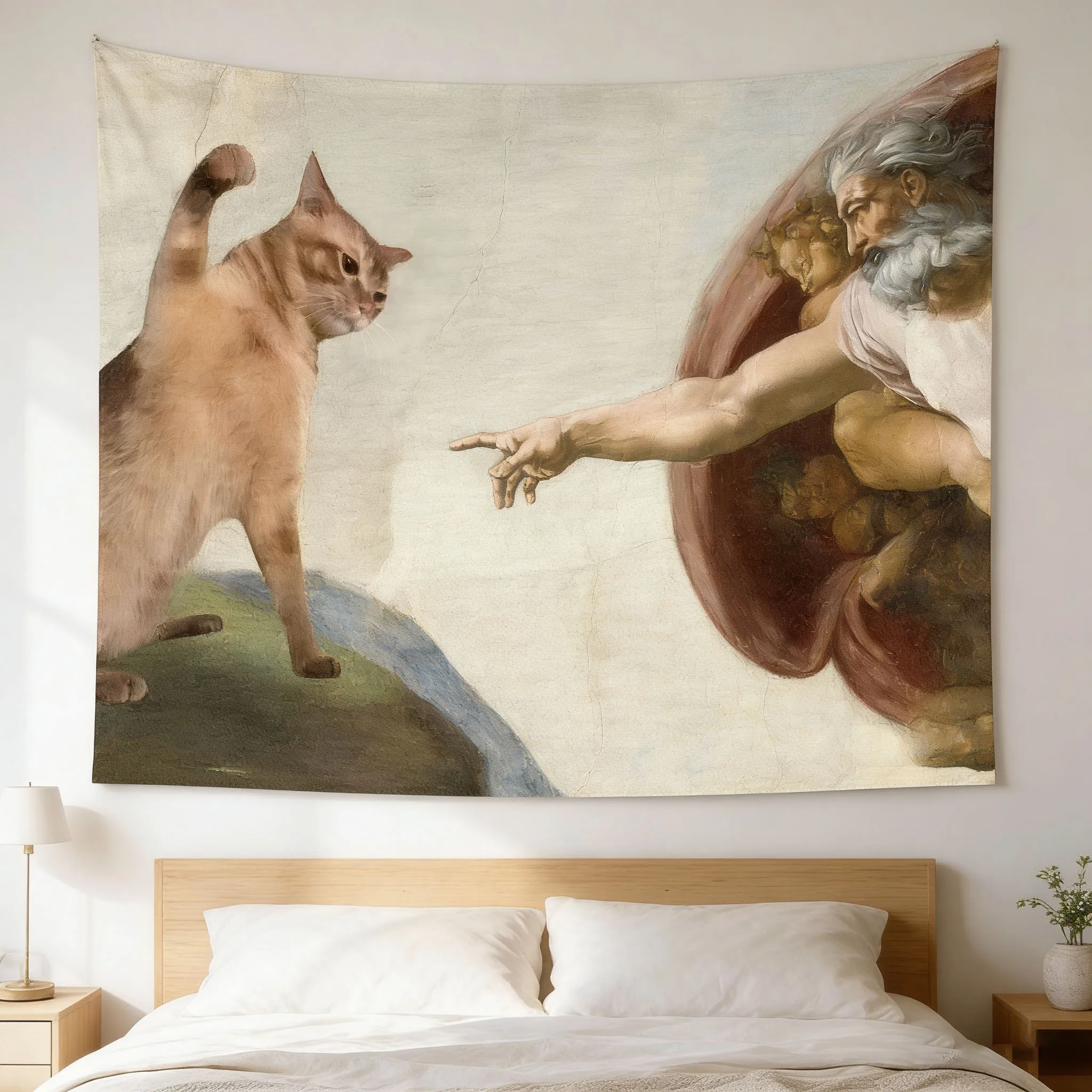 Bohemian Style Tapestry Cute Cat Tapestry Indoor Tapestry God Style Tapestry Aesthetic Wall Hanging Decoration For Cat Lovers