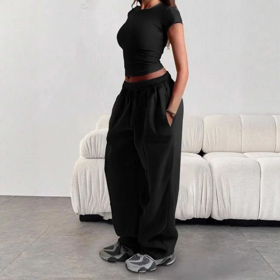 

Поп-американский стиль, однотонные спортивные свободные брюки для мужчин и женщин, повседневные брюки, новинка 2025 года, трансграничный ретро-тренд для колледжа