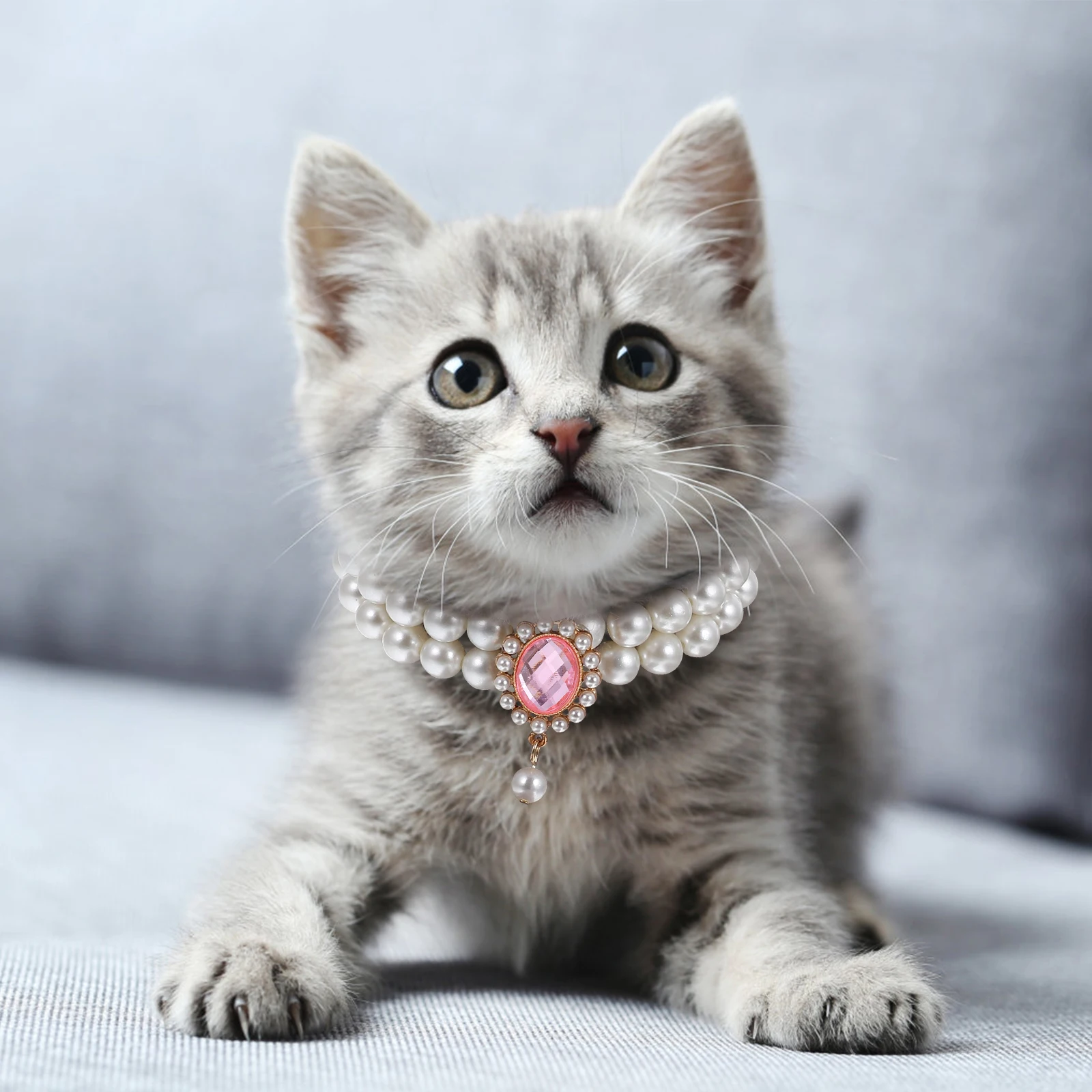 

Pet Pearl Necklace Double Layer Adjustable Size Comfortable Material Jewelry for Dogs Cat Collar Puppy Necklace Dog Chains Small