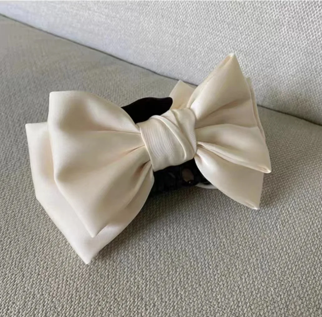 Elegant Women Bow Hair Claw Clips Double-sided Large Satin Shark Hair Claw Solid Bowknot Hairpins Barrettes Hair Accessories