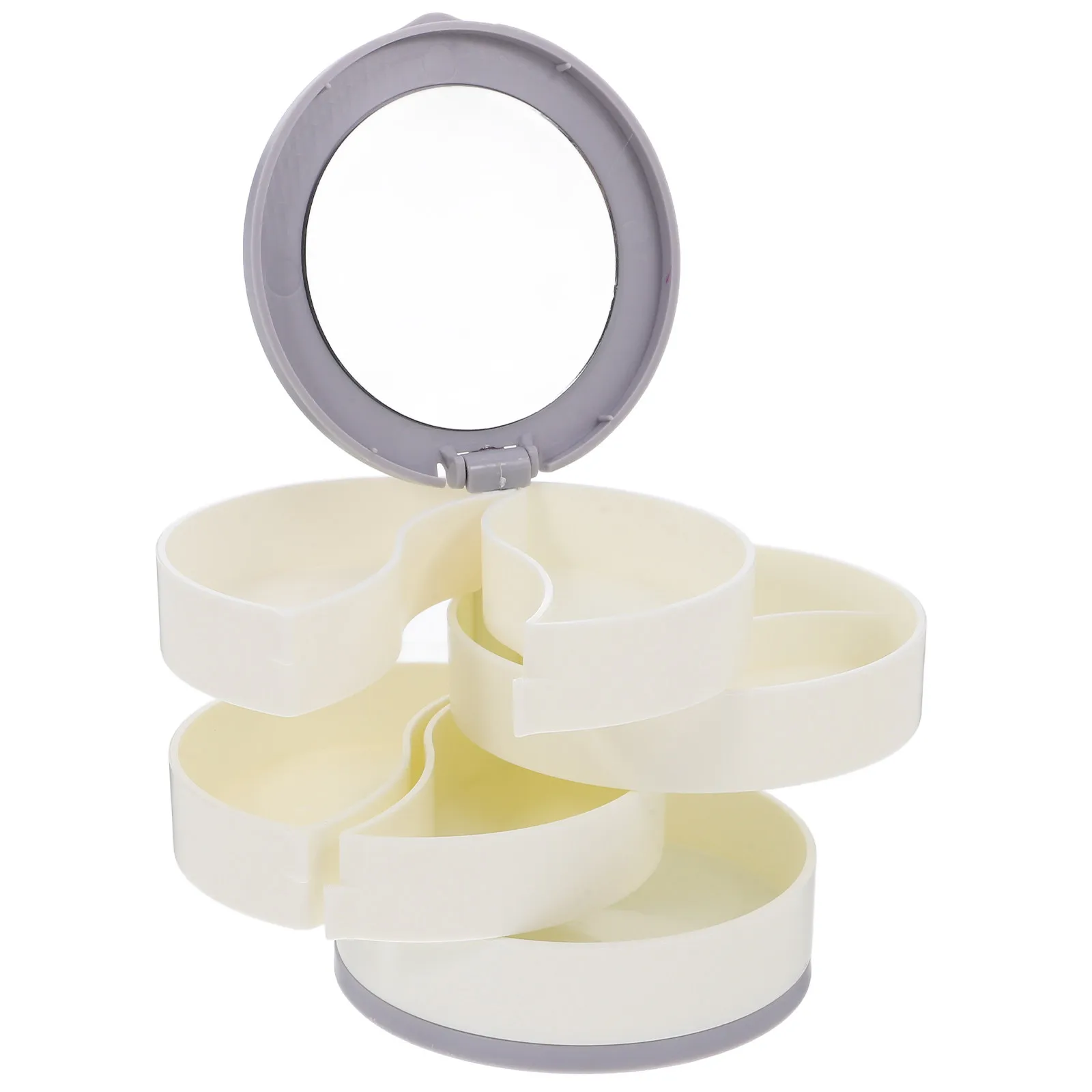 

4-Layer Rotating Jewelry Box Organizer with Built-in Makeup Mirror Transparent Lid Desktop Storage for Earrings Rings Necklaces