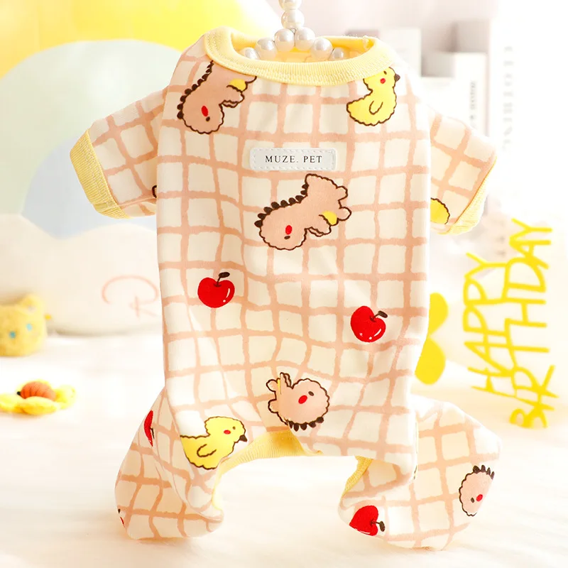 Puppy Dog Pajamas Spring Summer Cute Cartoon Dinosaur Four-legged Dog Clothes Soft Cotton Bodysuit Clothes