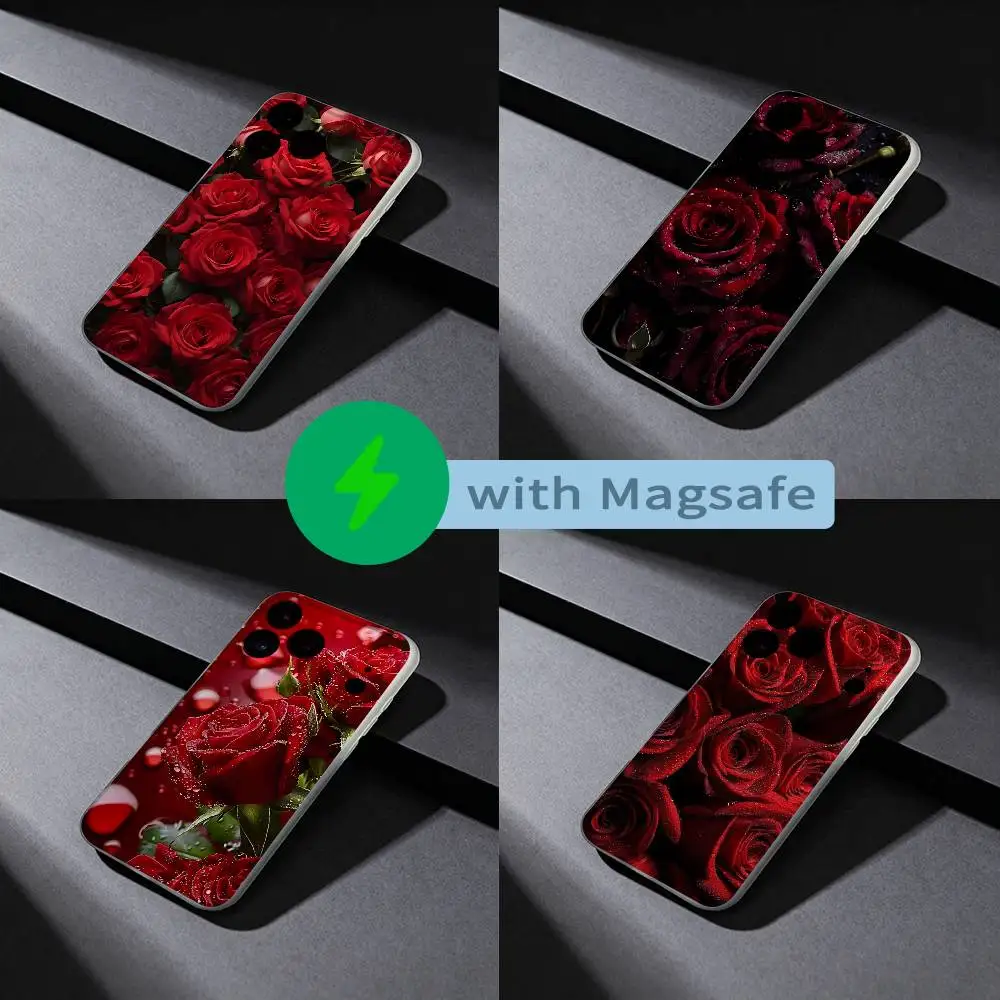 

Red Roses Romantic Phone Case For iPhone 17,16,15,14,13,12,X,XS,Pro,Max,Plus,E,Air,Mini with Magsafe Magnetic Liquid TPU