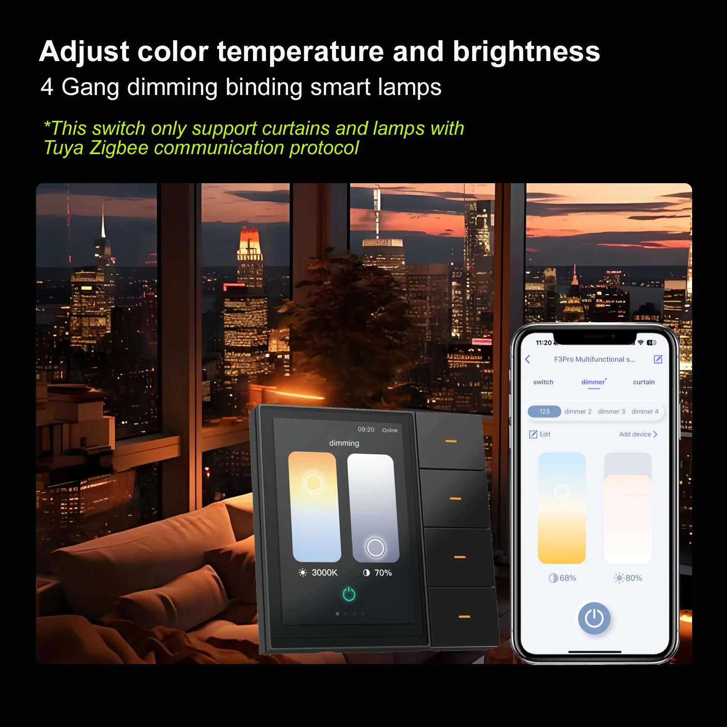 F3-pro Tuya Smart Panel ZigBee Wall Switch Home Automation Electric Dimmer Lighting Switch Control System 3.5 Inch Touch Screen