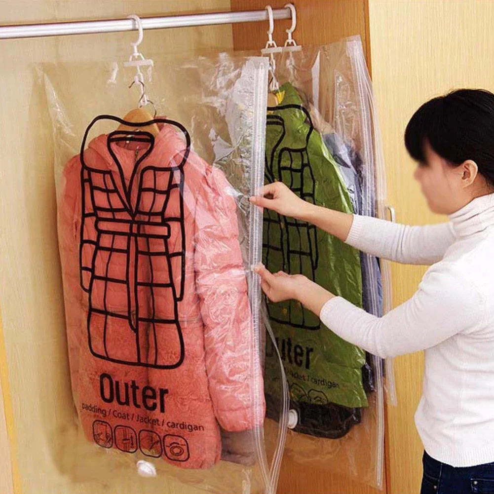 Hang Transparent Vacuum Bag Seal Storage Clothing Bags For Clothes Down Jacket Overcoat Compression Home Organizer