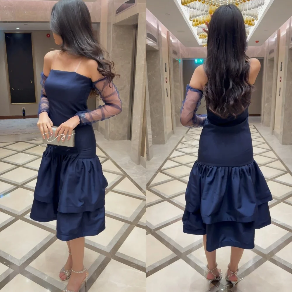 

Customized Matching Modern Style Pleat Draped Tiered Mermaid Strapless Midi Dresses Bespoke Occasion Dresses Sizes Available