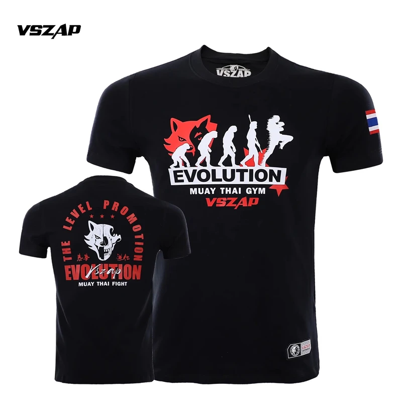 

VSZAP Men Evolution Rash Guard Short Sleeve MMA T Shirt Muay Thai Gym Shirt Kickboxing Jersey Sanda Fight Boxing Clothing