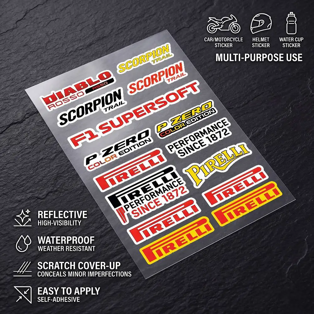 Pegatinas reflectantes impermeables multiusos universales PIRELLI, para ocultar arañazos, para decoración de casco de bicicleta, taza, nevera