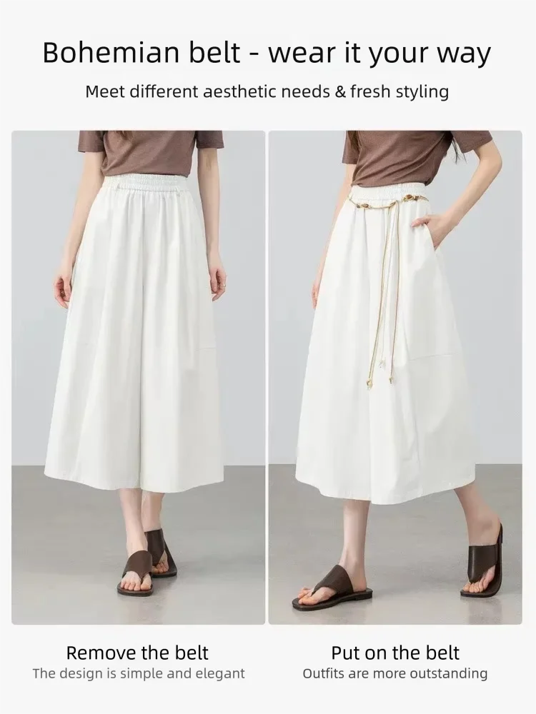 SENTUBILA Damen Sonnenschutz Rockhose 2026 Sommer Weiß, lockere, elegante Freizeithose mit Gürtel, 162KF4009 – Detail 13