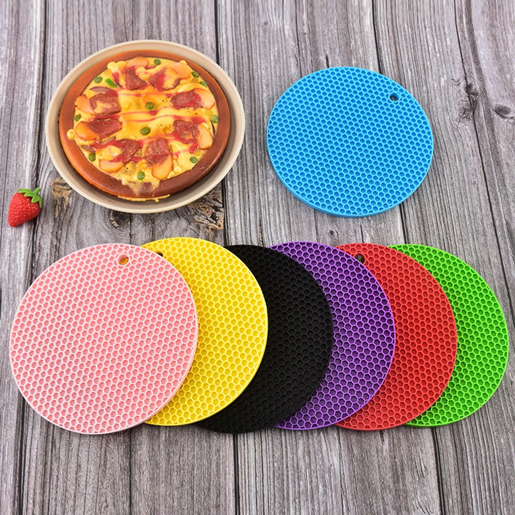 

Silicone insulation pad round non-slip heat-resistant anti-scalding honeycomb microwave pad insulation pad thickened coaster