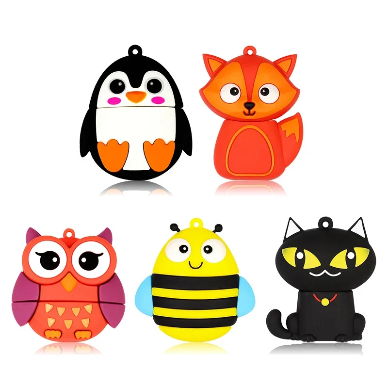 Cute Cartoon USB Flash Drive 64GB Animal Penguin Pen Drive 32GB Cat Owl Memory Stick 128GB 256GB External Storage for computer