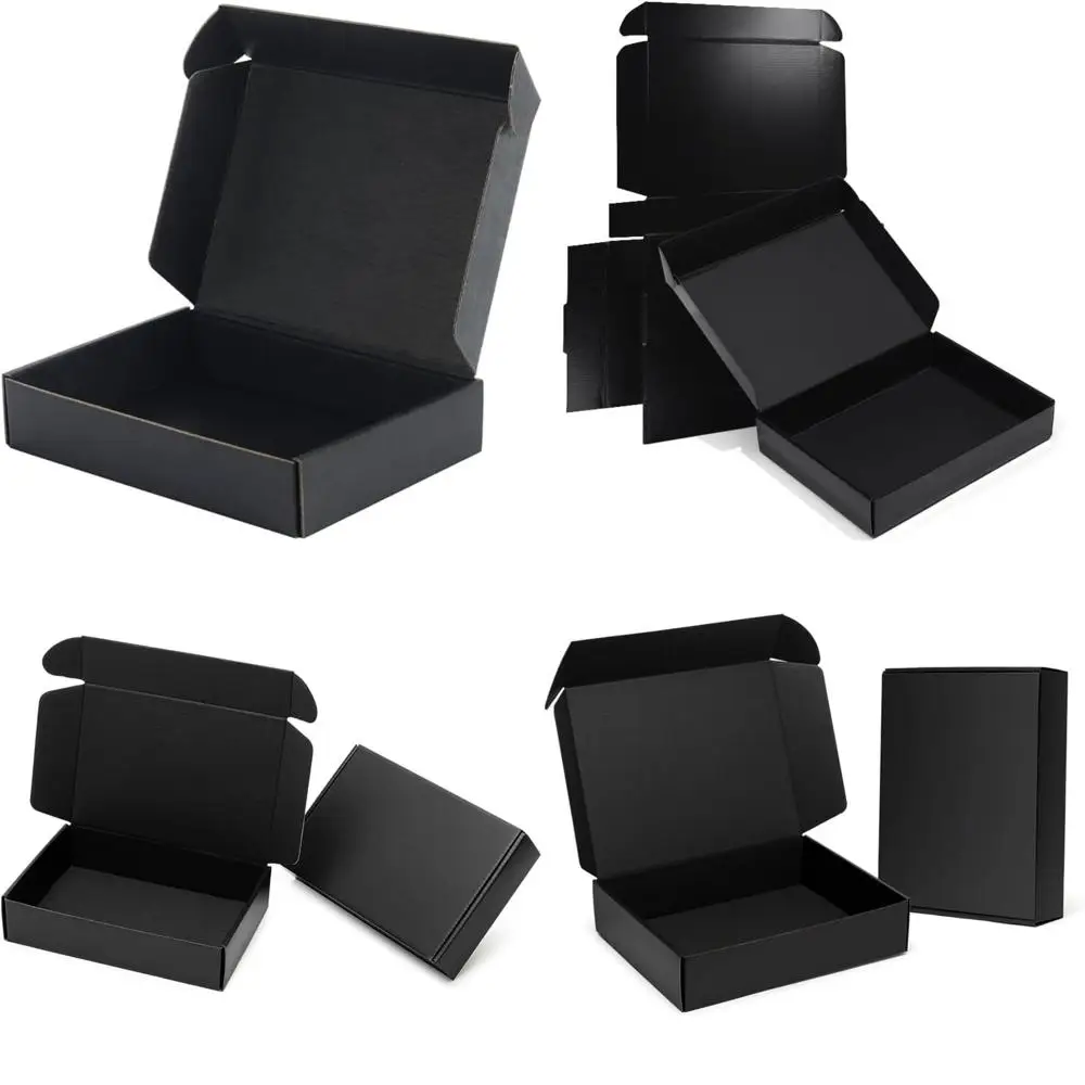 

Почтовые коробки из толстого гофрированного картона размером 10x10x2,75 дюйма, 50 шт. черных коробок для хранения для перемещения и упаковки