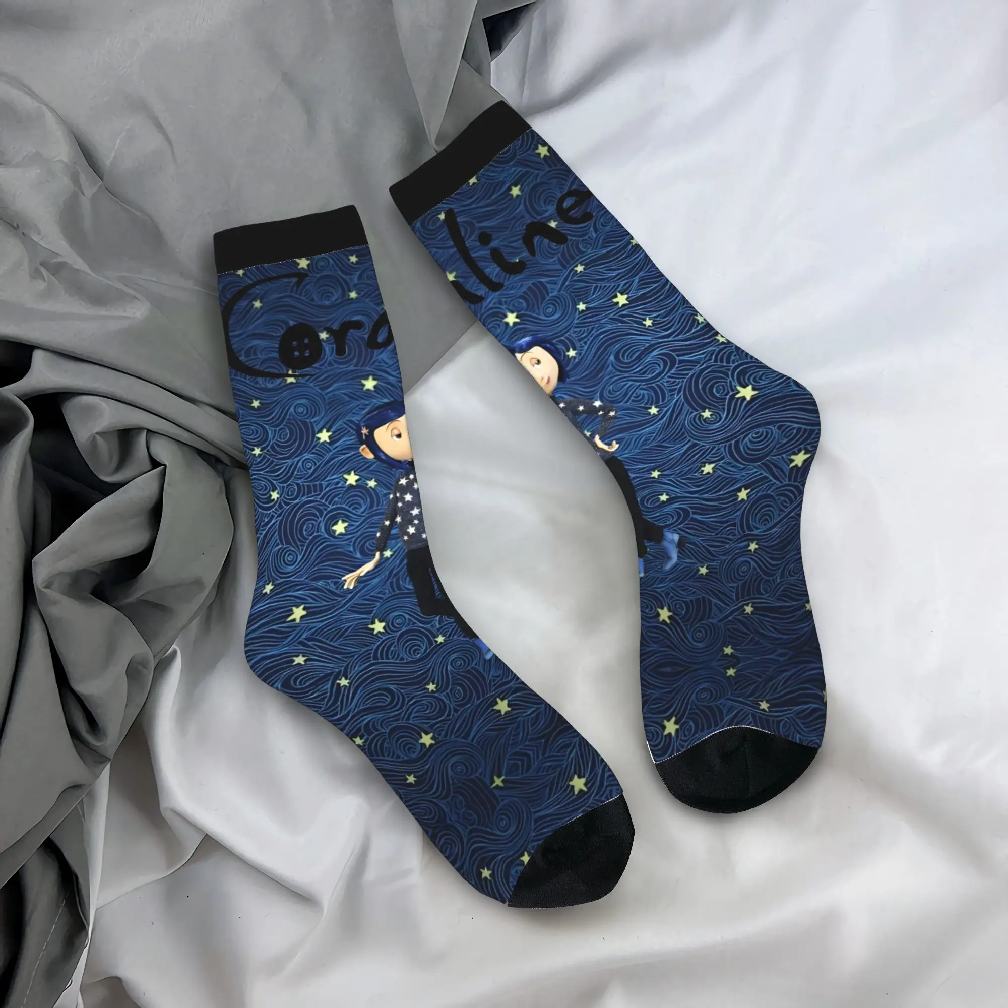 جوارب Harajuku Horror Cartoon Coraline Skateboard من البوليستر للجنسين غير قابلة للانزلاق