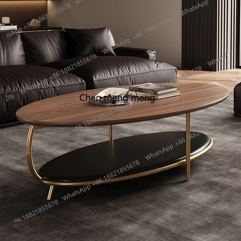 

Medieval coffee table living room small apartment oval simple small table retro wood grain new Chinese tea table
