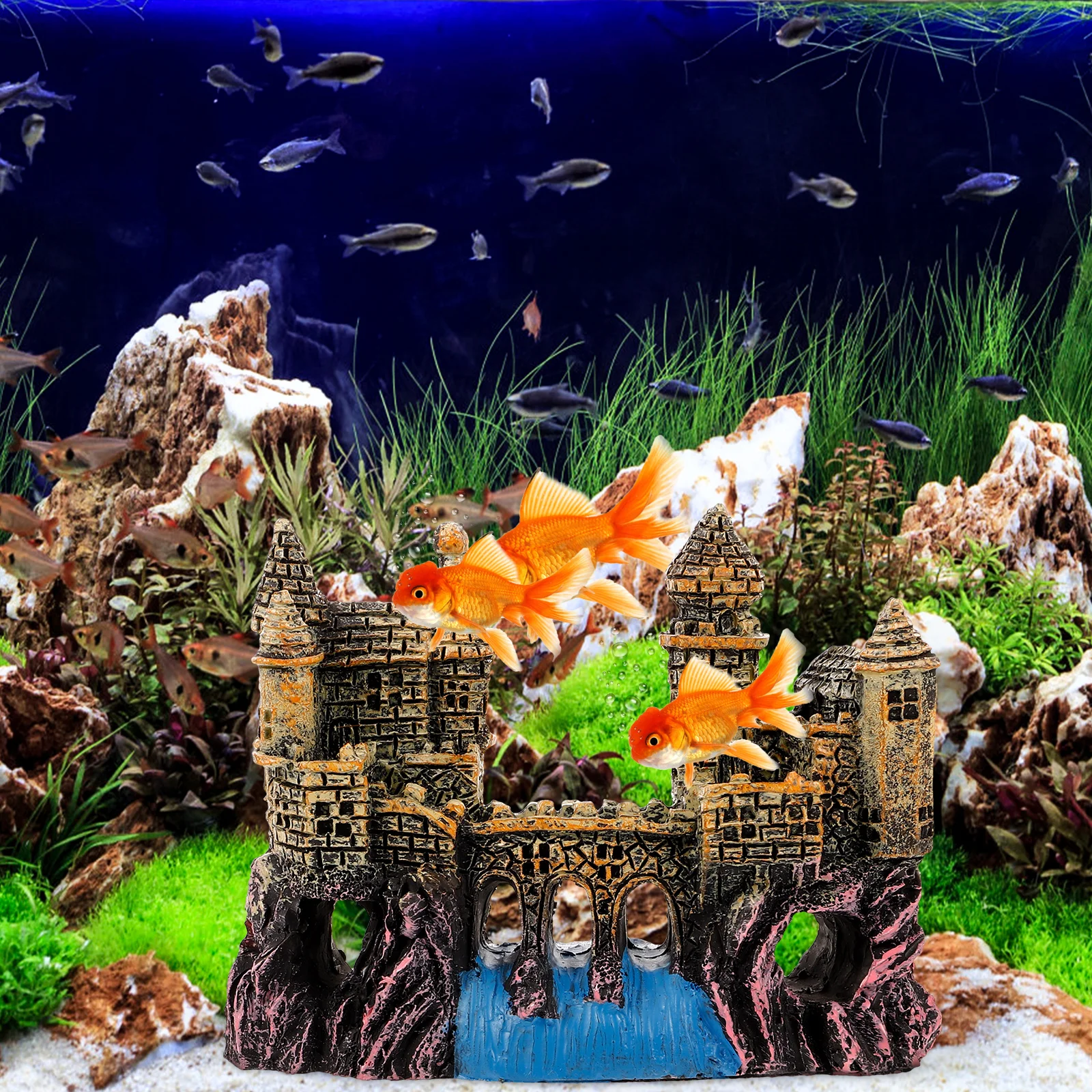 

Resin Aquarium Castle Ornament Fish Tank Decoration Landscape Hideout Shelter For Medium Large Tanks Wear-Resistant Underwater