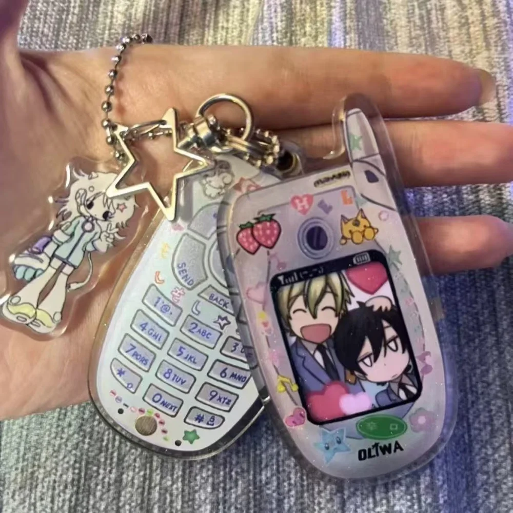 Subculture Cartoon Y2k Keychain Mobile Photo Frame Hold Photo Backpack Pendant Acrylic Key Chain Jewelry Keyring Accessories
