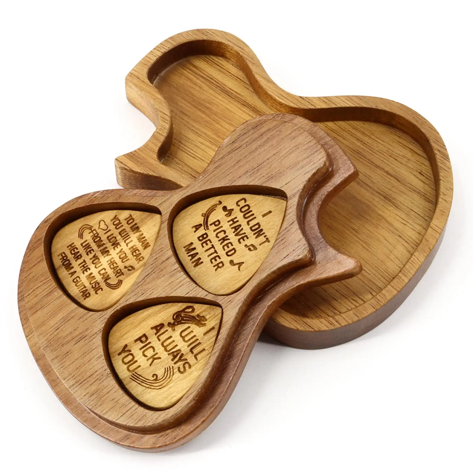 Wooden Guitar Picks Case Organizer Bass Picks Holder Handcrafted Storage Box for Acoustic Electric