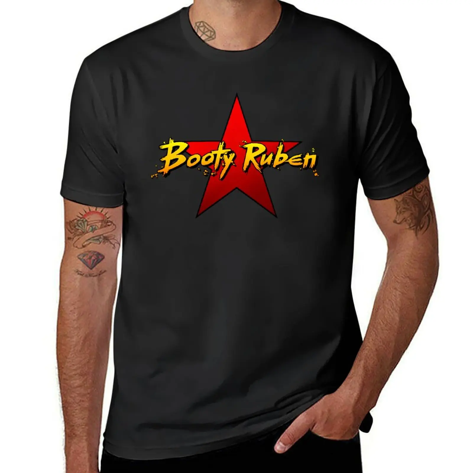 Booty Ruben - Rock Star Fire T-Shirt Aesthetic clothing plus size tops mens white t shirts