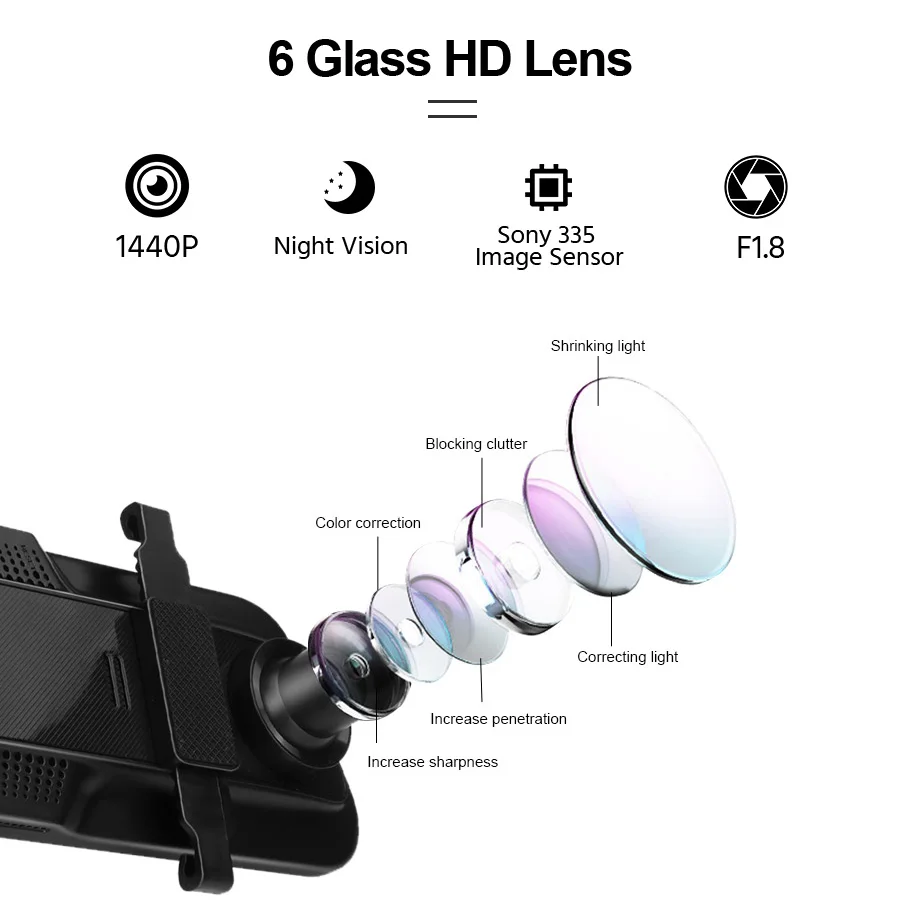 Yangood 2.5K Dashcam 10 ''جهاز تسجيل فيديو رقمي بالسيارات مرآة كاميرا مسجل فيديو الرؤية الخلفية دعم WIFI GPS للرؤية الليلية 24H وقوف السيارات الصندوق الأسود #5