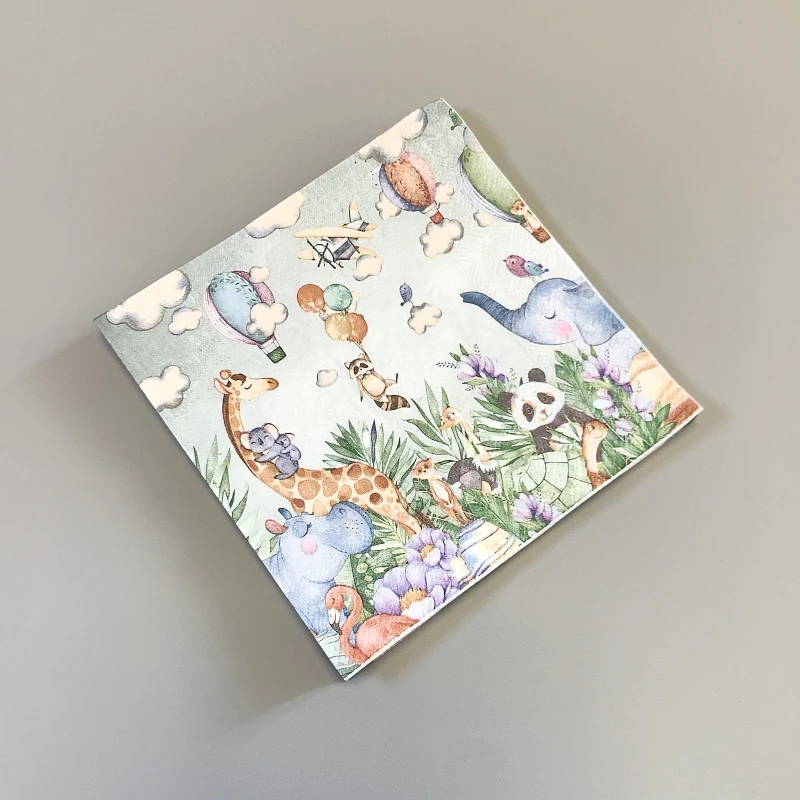 20Pcs/Bag Cute Elephant Panda Jungle Animal Paper Decoupage Paper Napkins Paper Serviettes for Children Birthday Party Tableware