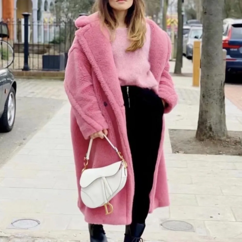 11 colores caramelo solapa de invierno peluda peluda piel sintética abrigo largo de peluche mujer Shearling chaqueta larga mullida X mantener caliente prendas de vestir exteriores