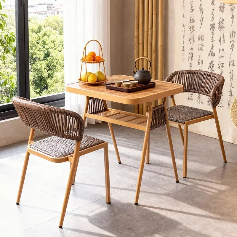 Balcony small tea table leisure rattan chair three-piece combination small apartment all-steel outdoor