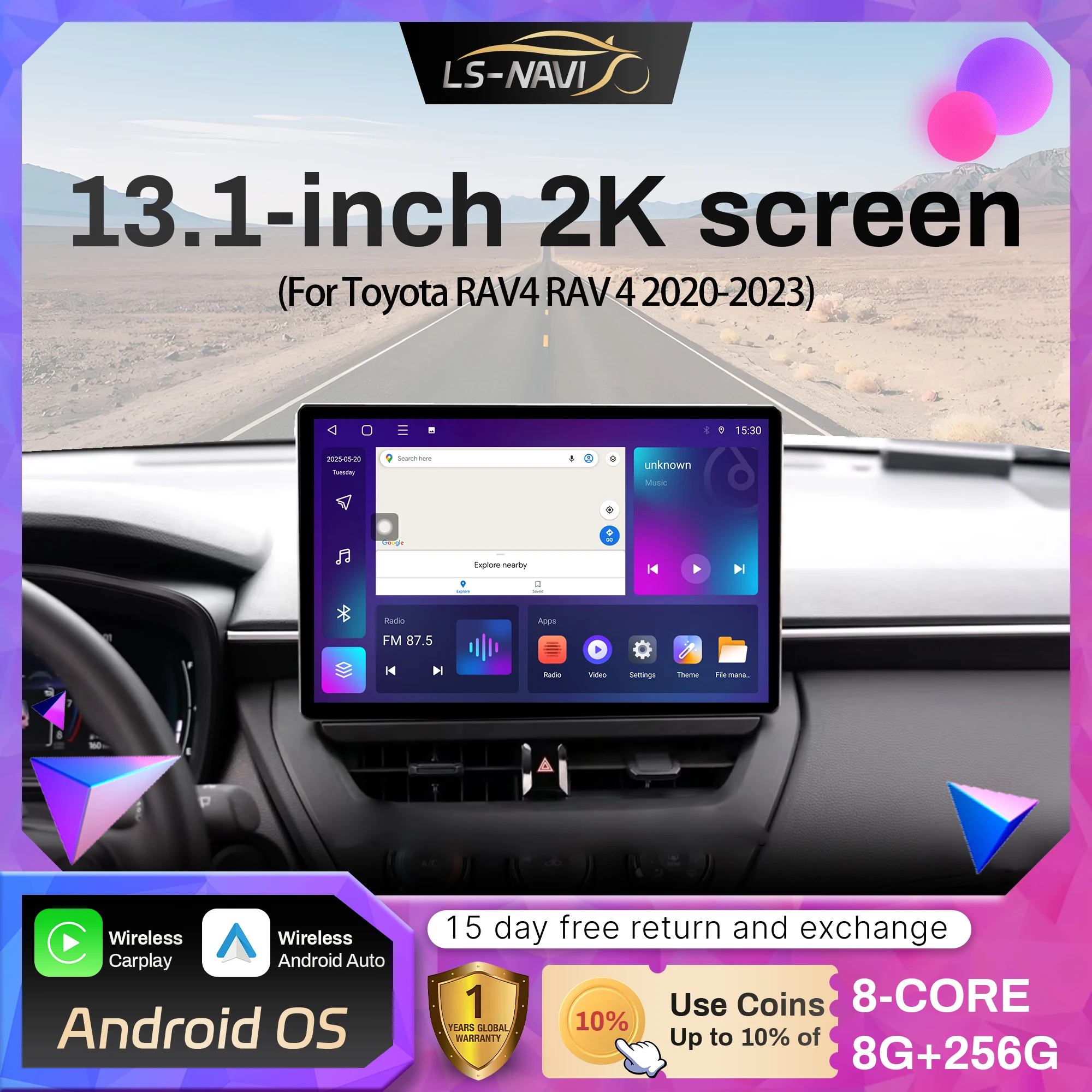 

13.1“ For Toyota RAV4 RAV 4 2020-2023 Car Radio Multimedia Navigation GPS Wireless Android CarPlay 4G QLED Screen