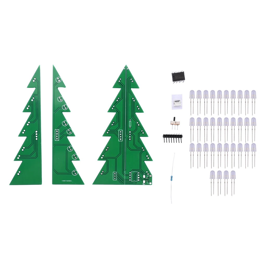Xmas Tree DIY Kits Yellow LED Flashing Tree DIY Kits Electronics Soldering 3D Christmas Tree for Soldering Practice Learning