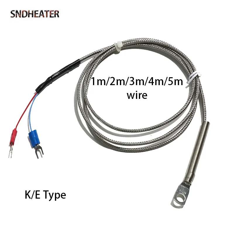 SNDHEATER PT100 Тип K E Высокотемпературный датчик термопары 1 м 2 м 3 м 4 м 5 м провод 50 мм Пружинный гибкий зонд Отверстие 5 мм
