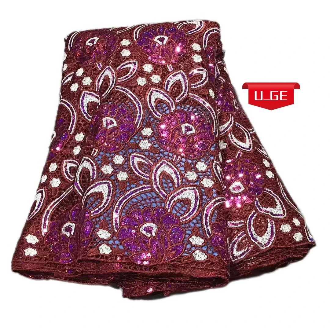 5 หลา 2025 ล่าสุดผิวที่ดีที่สุดคุณภาพที่ละเอียดอ่อน Squin Riche Guipure ลูกไม้ผ้าสําหรับชุดราตรี U_GE56126