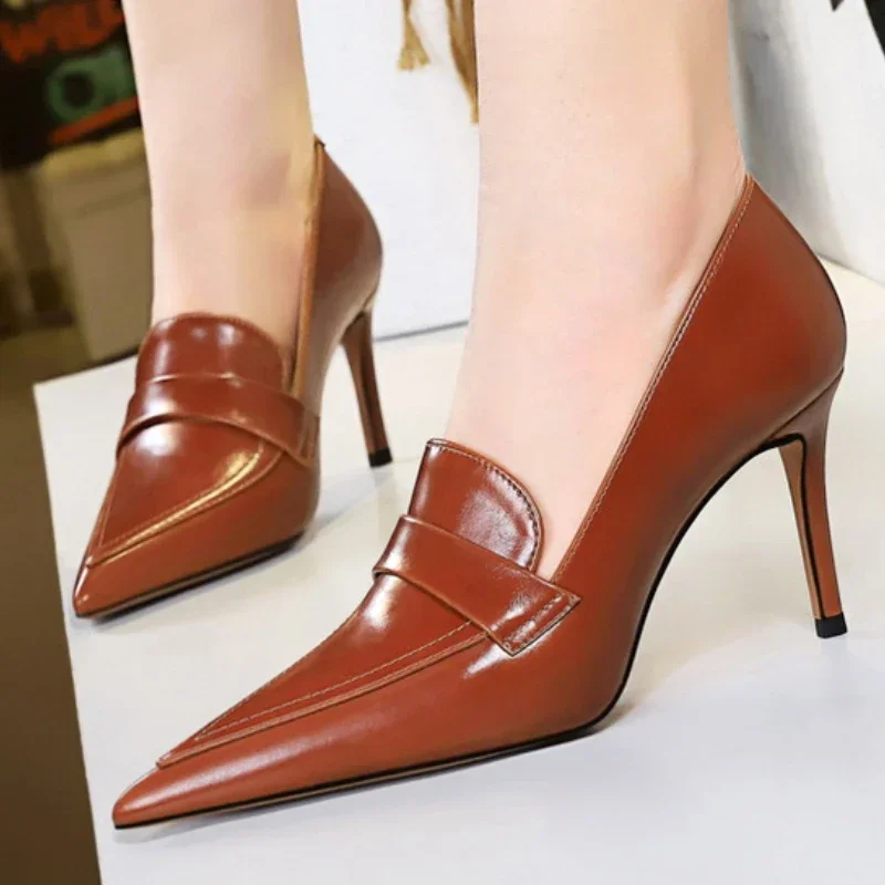 

BIGTREE 2024 Elegant Pointed Thin Heel Anti Slip Single Shoe Women's PU Sewing Shallow High Heels Office&Career Zapatos Mules