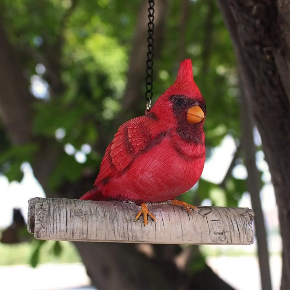 

Подвесная садовая скульптура Cardinal Bird, причудливые комнатные и уличные красные статуи птиц, садовый глазок ручной работы, Забавный домашний декор