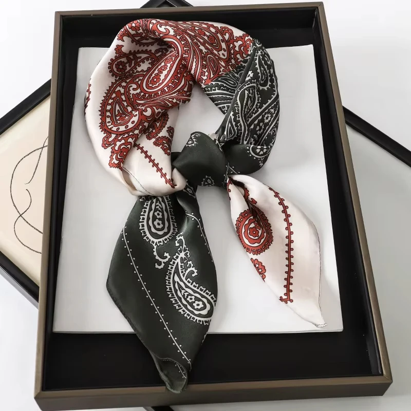 

NEW Unisex Luxury Brand Cashew Flower Contrasting Tie Shawl Silk Square Scarf Women's 70cm Headscarf