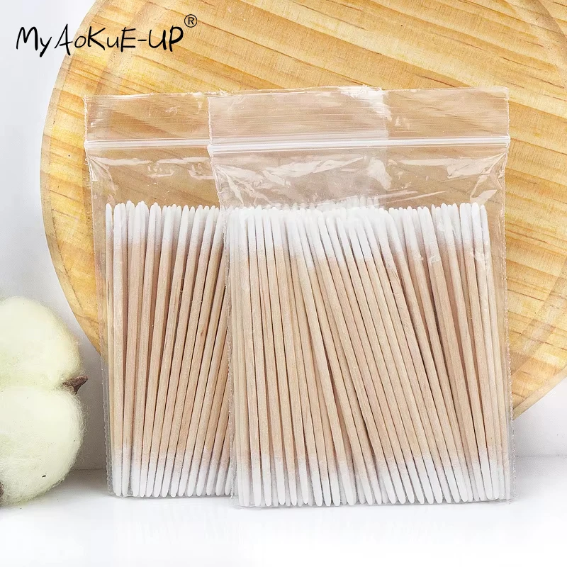 100/300 Uds. Cepillo de hisopo de algodón ultrapequeño desechable sin pelusa Micro pinceles de maquillaje de madera extensión de pestañas herramientas de eliminación de pegamento