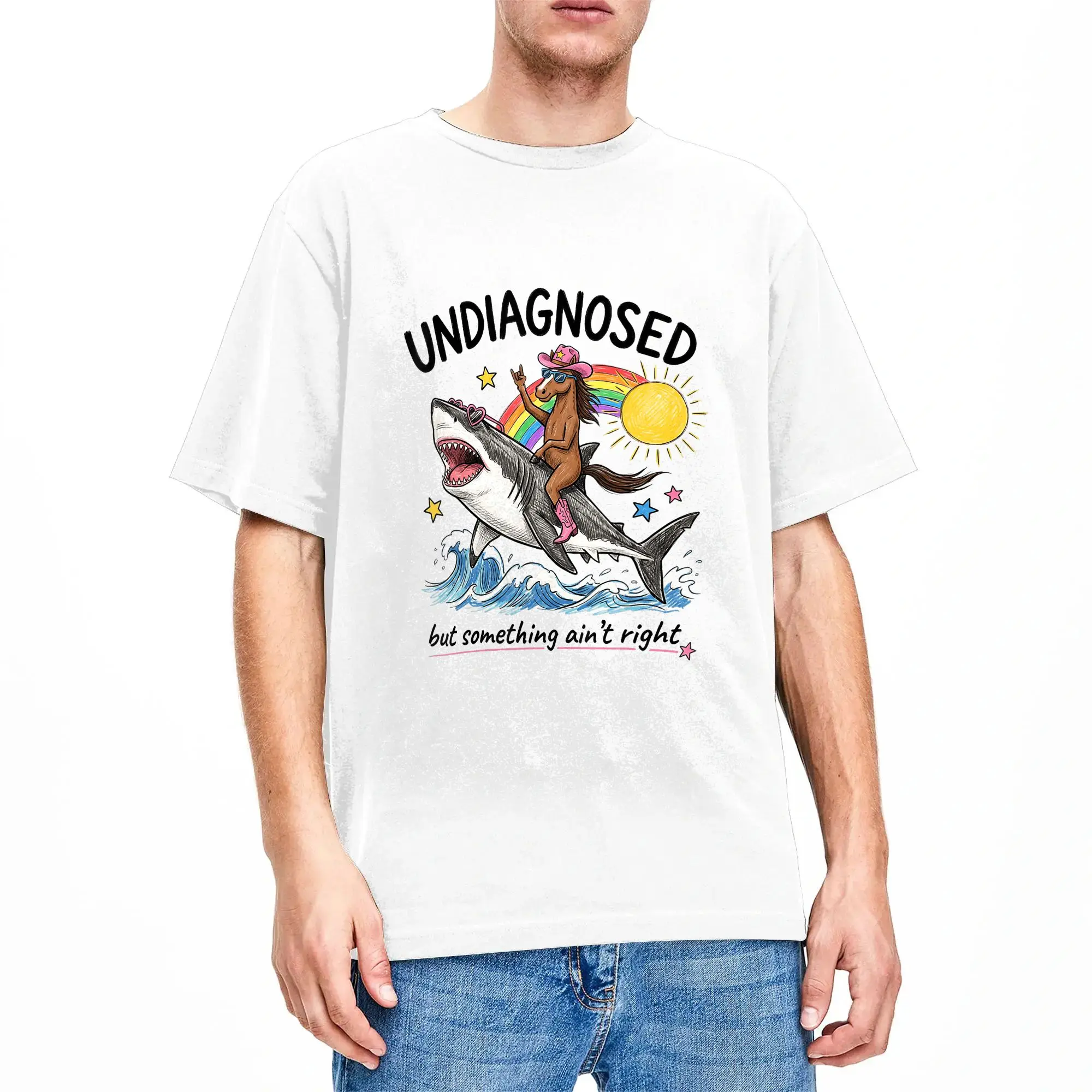Undiagnosed But Something Ain't Right Horse Riding Whale T Shirt  Popular T-Shirts Short Sleeve Tshirt Summer Cotton Tees