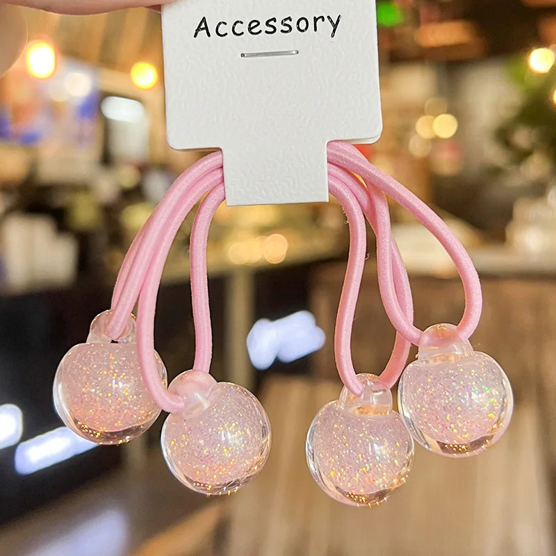 2pcs /set cute Candy Color Ball Hair Tie For Girls elastic hair rubber band kids kawaii hair rope baby hairbands Child headdress