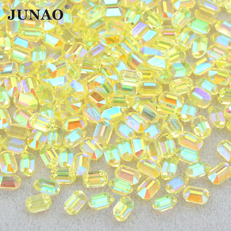 JUNAO 100Pcs 4*6mm Transparent Critine AB Rectangle Octagonal Resin Rhinestone Flatback Strass Applique For DIY Garment Clothing