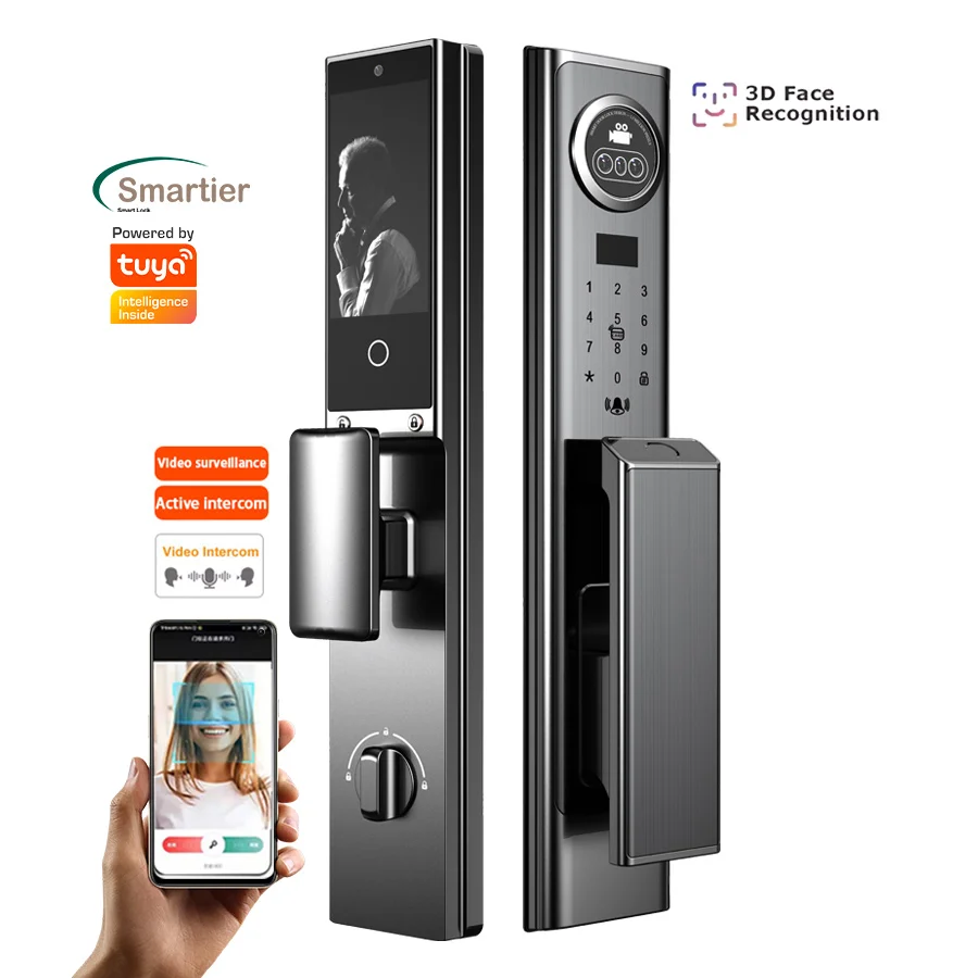 Smartier Fully Automatic Digital Wifi 3D Face Recognition Biometric Fingerprint Tuya Lock