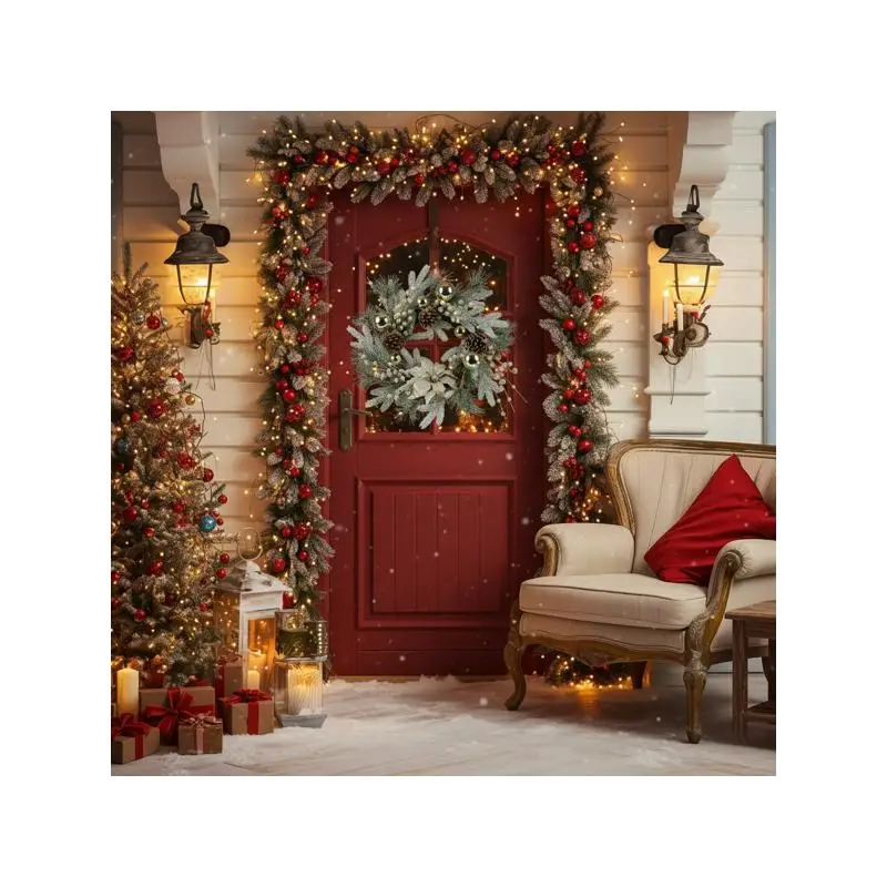 

20-дюймовый рождественский венок с теплыми огнями, праздничный декор для входной двери, праздничное украшение для рождественского сезона